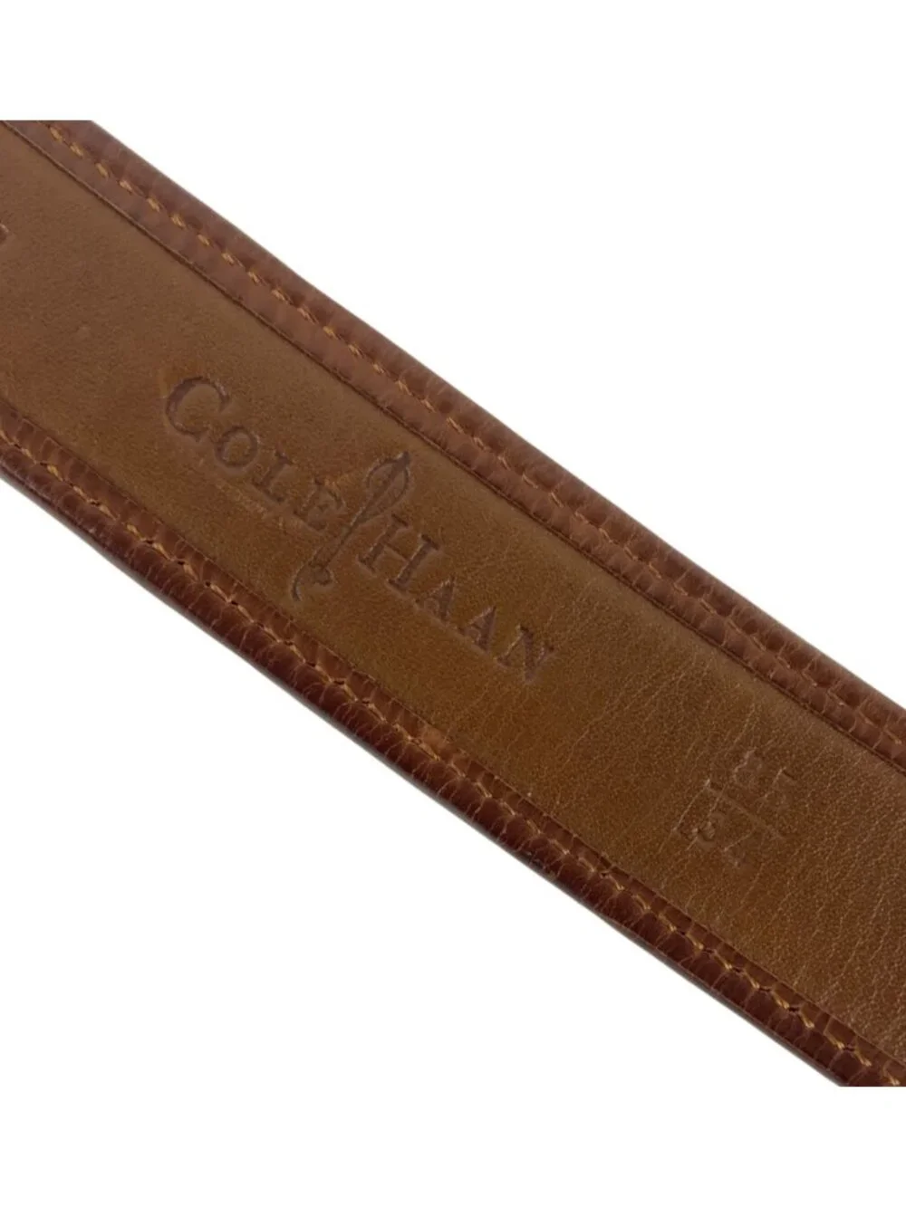 Bragano by Cole Haan Brown Leather Woven Belt With Solid Brass Buckle Size 34